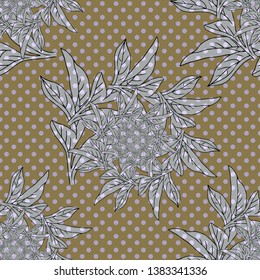 Vector seamless pattern with twisted peonies leaves. Hand drawn illustration of peonies. 2