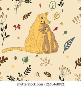 Vector seamless pattern with two cats in love.