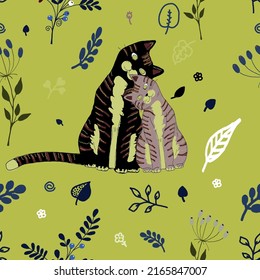 Vector seamless pattern with two cats in love.