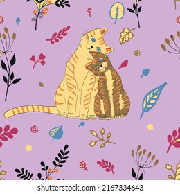 Vector seamless pattern with two cats in love.