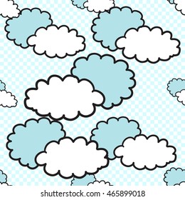 Vector seamless pattern with two clouds. Hand drawn cute and funny fashion illustration. Modern doodle pop art sketch 