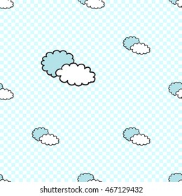 Vector seamless pattern with two clouds. Hand drawn cute and funny fashion illustration. Modern doodle pop art sketch 