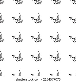 Vector seamless pattern of two crossed symbols of mars, male gender symbols in doodle style. Man love combinations. Texture of theme of LGBT, gay love, pride, bisexual, homosexual
