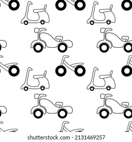 Vector seamless pattern with two wheecled vehicles. Outline illustration for fabric, textile, background.