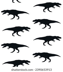 Vector seamless pattern of tyrannosaurus rex dinosaur silhouette isolated on white background