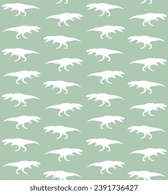 Vector seamless pattern of tyrannosaurus rex dinosaur silhouette isolated on green background