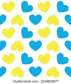 Vector seamless pattern of ukraine flag hearts isolated on white background