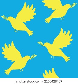 Patrón vectorial sin fisuras de la silueta de la paz amarilla de Ucrania aislada en fondo azul