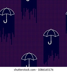 Vector seamless pattern with umbrellas and rain. Pattern design for wrapping paper, wallpaper, web page background, kids textile.