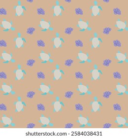 Vector seamless pattern Underwater colorful seashells