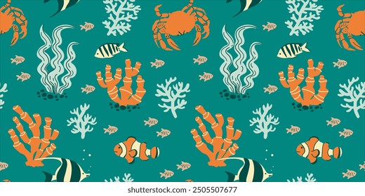 Vector seamless pattern with underwater wildlife. Design for paper, cover, fabric, interior decor