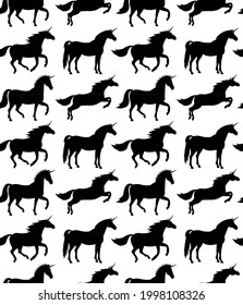 Vector seamless pattern of unicorn silhouette isolated on white background