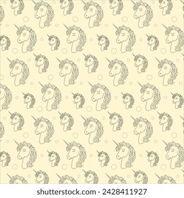 Vector seamless pattern with unicorns of different sizes, pattern for paper, fabric, packaging