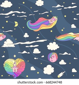vector seamless pattern. Unicorns time concept. 076