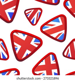 Vector seamless pattern with Union Jack flag elements for textile prints or web backgrounds. Also for travel and educational themes, banners and brochures.