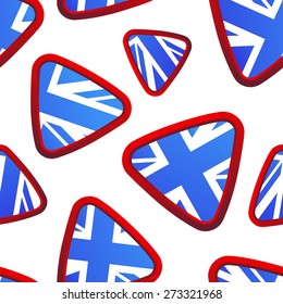 Vector seamless pattern with Union Jack flag elements for textile prints or web backgrounds. Also for travel and educational themes, banners and brochures.
