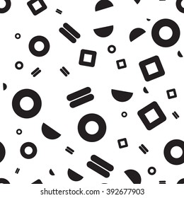 Vector seamless pattern. Universal repeating geometric abstract figure in black and white. Wallpaper, wrapping paper, interior, memphis, retro 80, 90s style 