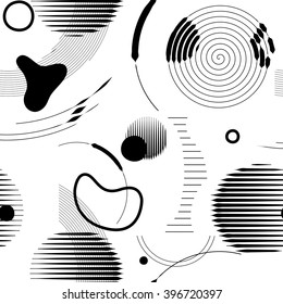 Vector seamless pattern. Universal repeating geometric abstract art. Striped wallpaper, wrapping paper, interior, 80, 90s style