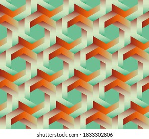 Vector seamless pattern with unreal optical illusion. Hexagon illustration, isometric drawing