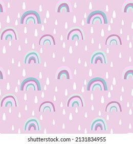 Vector seamless pattern with unusual rainbows drawn by children's hands. Trendy and fashionable print for boys and girls. Illustration for envelopes, textiles, notebooks, and holidays