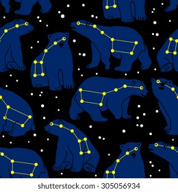 Vector seamless pattern with ursa major and polar bears