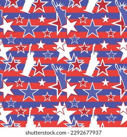vector seamless pattern usa american stars and Statue of Liberty for patriotic wrapper design packaging or background