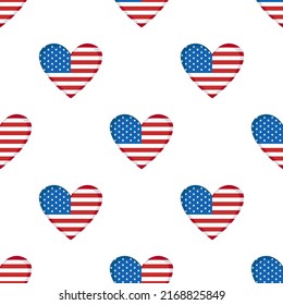 Vector seamless pattern with USA flag heart. Background with american flag in heart. USA Independence day.