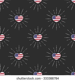 Vector seamless pattern with USA flag hearts