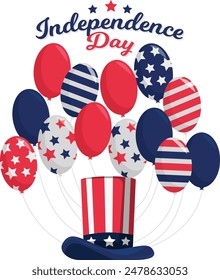 Vector seamless pattern for USA Independence day. Background with USA hat and balloons. USA celebration. Celebrating Independence Day with patriotic hat and colorful balloons.