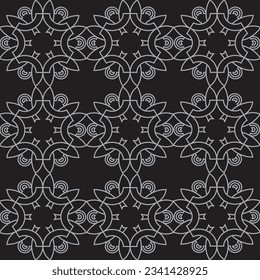 Vector seamless pattern using hexagonal and circles as a base to form a circular torch on a black background