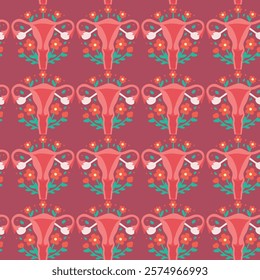 Vector seamless pattern Uterus, pregnant woman, gynecologist, on isolated background for medical concepts of maternal pregnancy