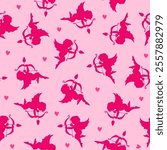 Vector seamless pattern for Valentine's day with angels and hearts.