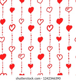 Vector seamless pattern for Valentine's Day. Cute hand drawn hearts and dots on white background