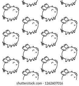 Vector seamless pattern for Valentine's day. Cute pig. Doodle style