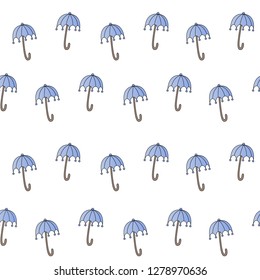 Vector seamless pattern for Valentine's day. Umbrella and hearts. Doodle style.