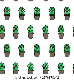 Vector seamless pattern for Valentine's day. Loving cactus. Hand-drawn style. Cartoon style.