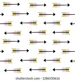 Vector seamless pattern for Valentine's day. Arrows of love. Hand-drawn style. Cartoon style.