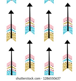 Vector seamless pattern for Valentine's day. Arrows of love. Hand-drawn style. Cartoon style.