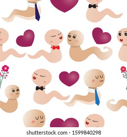 Vector seamless pattern for Valentine's day greeting card design with cute snakes.