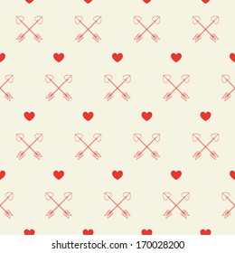 Vector seamless pattern of Valentine's Day in retro style with heart and arrows