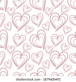 vector seamless pattern for Valentine's Day with red hearts on a white background 