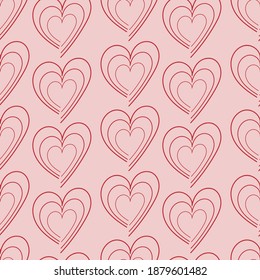 vector seamless pattern for Valentine's Day with red hearts on a red background 