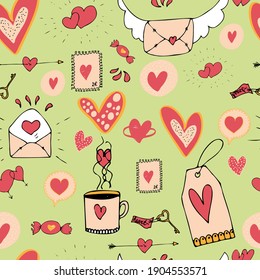 vector seamless pattern valentines day light green background