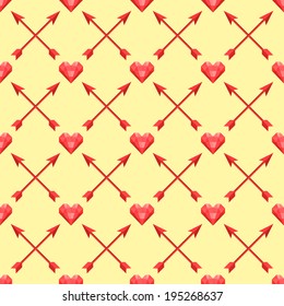Vector seamless pattern of Valentine's Day with polygonal hearts and arrows