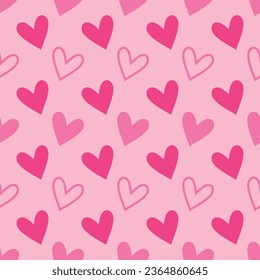 Vector Seamless Pattern for Valentine's Day with Hearts in Pink  Colours.