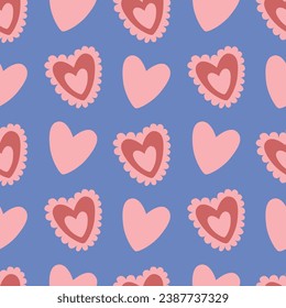 Vector seamless pattern for Valentine's day. Pink hearts on a blue background