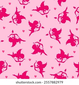 Vector seamless pattern for Valentine's day with angels and hearts.