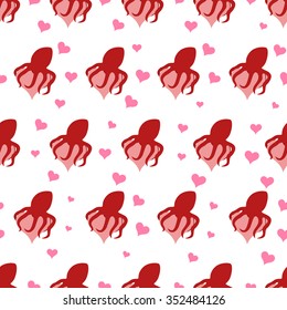 Vector seamless pattern of Valentines Day octopus wrapped around a heart