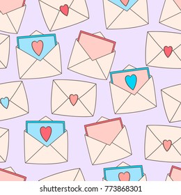 Vector seamless pattern for Valentine's day. Envelopes with love letters.