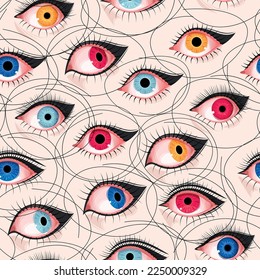 Vector seamless pattern with varicolored eyes